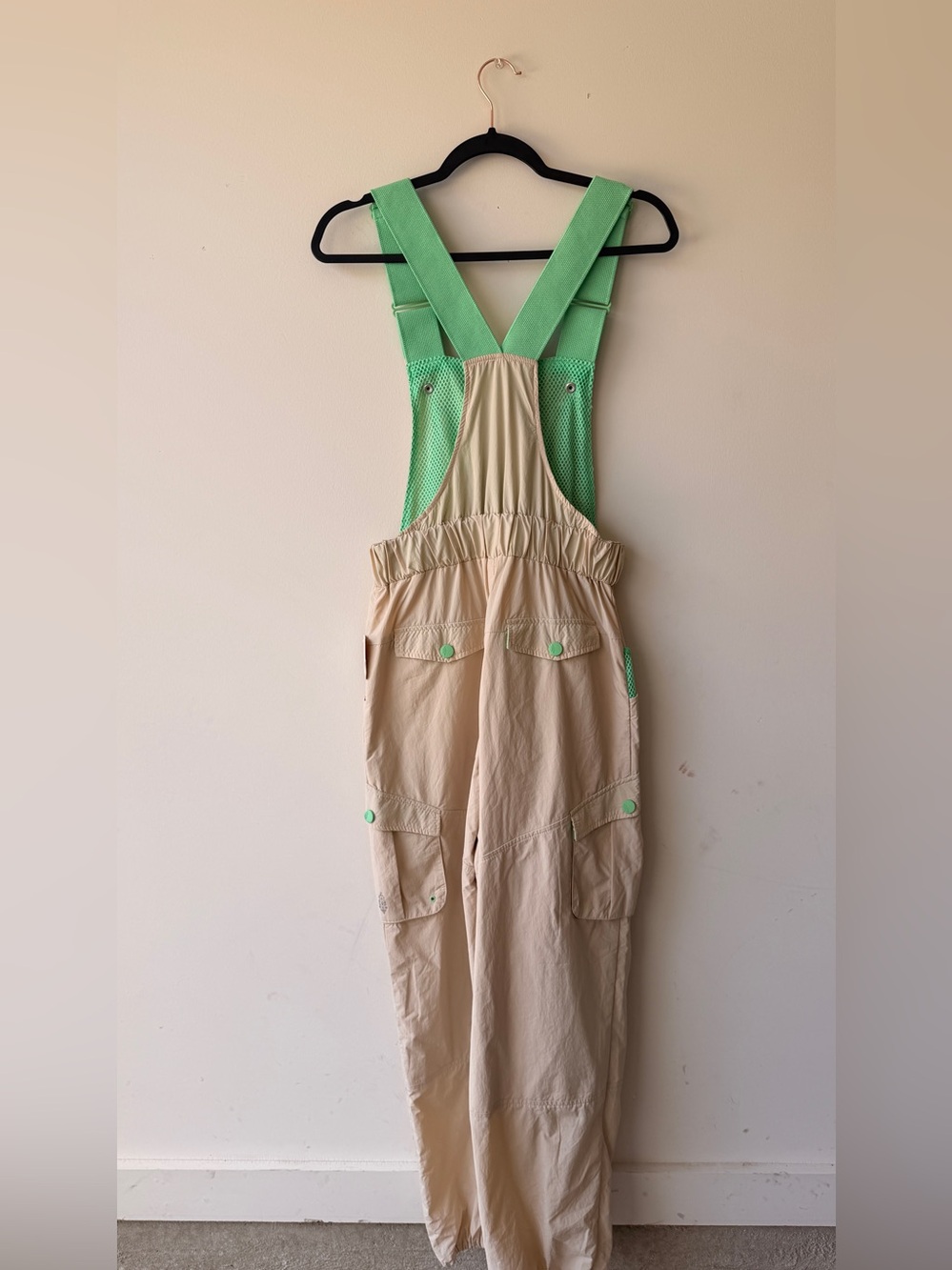 We The Free beige utility jumpsuit with neon coral tag - Picture 2 of 7